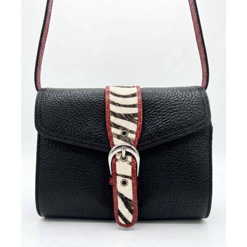 Sharif Studio Black Leather Crossbody Bag Zebra Calf Hair Red Trim